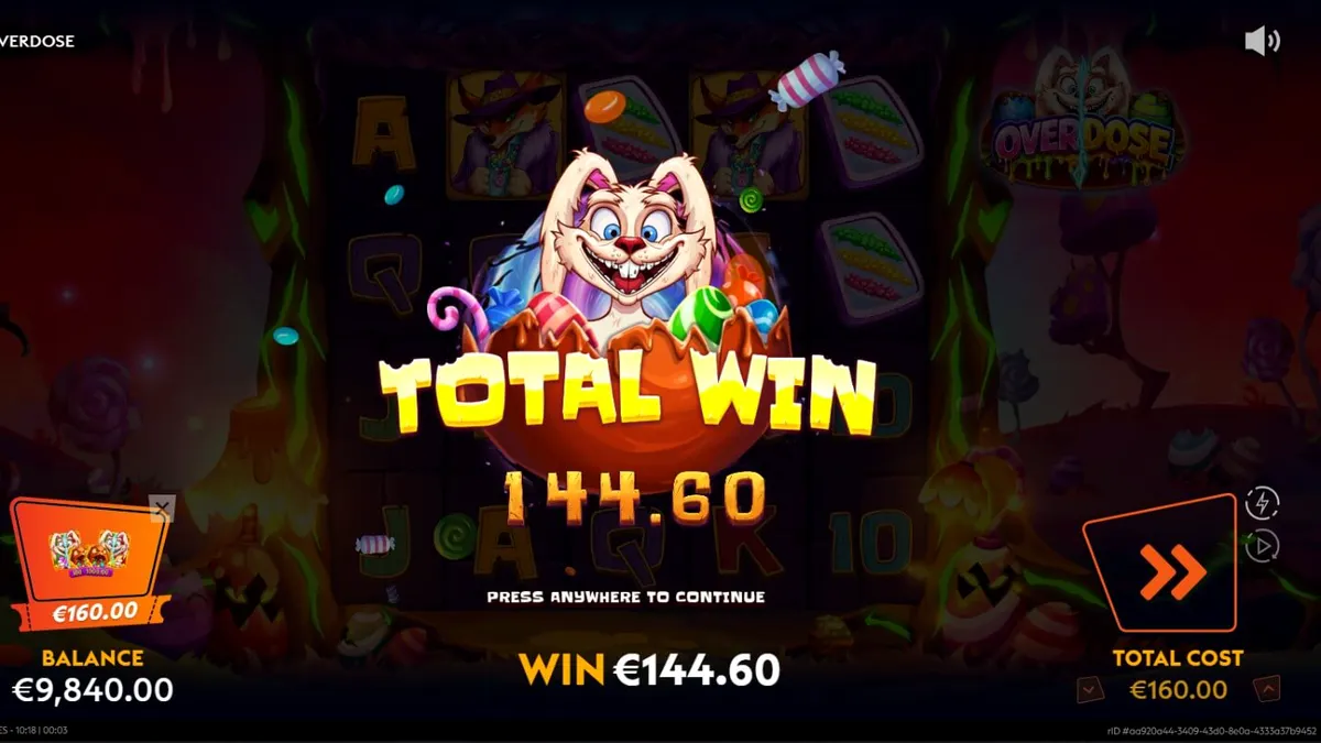 Tampilan visual slot Overdose dengan tema fantasi kelam dan simbol permen yang unik.
